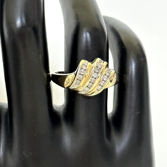 14K Yellow Gold Natural Diamonds Triple Row Wave Ladies Band Ring Size 10 - Picture 13 of 16